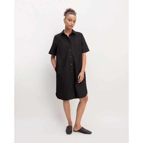 EVERLANE The Oxford Short-Sleeve Shirt Dress XS Black Knee Length A-Line NEW B56 - Picture 1 of 6